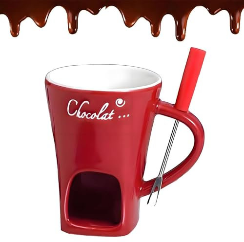 Schokoladenfonduetasse, Schokoladenfonduetasse und Gabeln, schmelzende Schokoladen-Käse-Fondue-Tasse ohne Teelichter, für Date, Nacht, Geburtstag, Valentinstag, Hochzeit, Geschenke (rot)