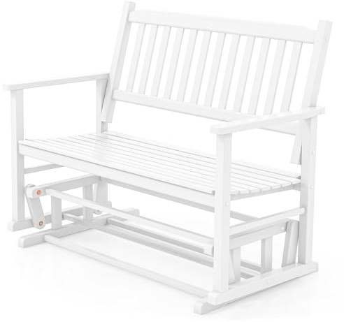 GOPLUS Gartenbank 2 Sitzer, Outdoor Sitzbank aus Pappelholz bis 225kg belastbar, Schaukelbank wetterfest mit sanftem Gleiten für Park, Garten, Terrasse & Balkon, 126 x 68 x 100 cm, Weiß
