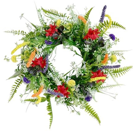 Türkranz Frühling, 40cm Frühlingskranz Haustür mit Blumen, Osterkranz Haustür Frühlingsdeko Zum Aufhängen, Bunte Frühlingskranz Türkranz für Haustür Außen,Blumenkranz für Wand Tür Fenster (C)