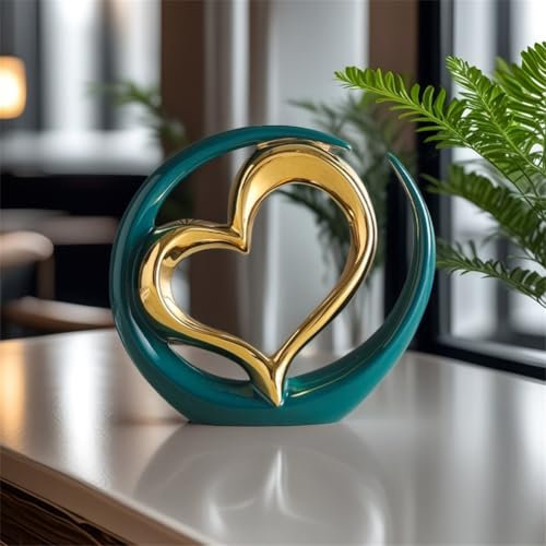 Amor Estatua de Arte Abstracto Moderno en Cerámica para Decoración del Hogar, Comedor, Sala de Estar, Oficina, Soporte de TV, Centro de Mesa (Oro Verde)