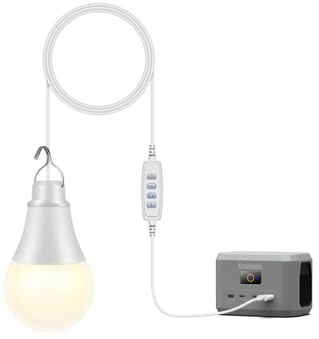 SinKeu 5W LED Light Bulb, USB Plug, 3 Color Molds, Brightness Adjustable, Camping Lantern with Hanging Hook for Power Station Solar Generator, Outdoor Lamp for Tent Garage(Power Bank not Included)