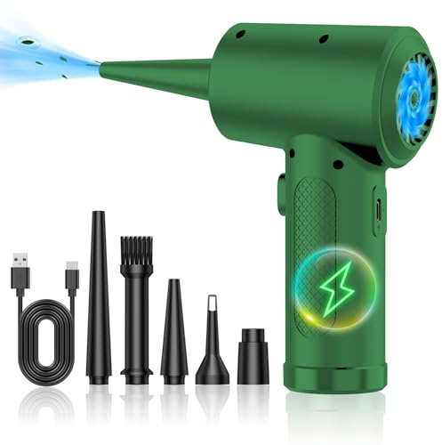 Elektrische Staubgebläse Druckluftspray für PC Reinigungsset, 91000 U/min Compressed Air, 3-Gang einstellbare Air Duster Luftdruckspray, Tastatur Reinigung für PC, Elektronik, Sofa, Auto (Grün)