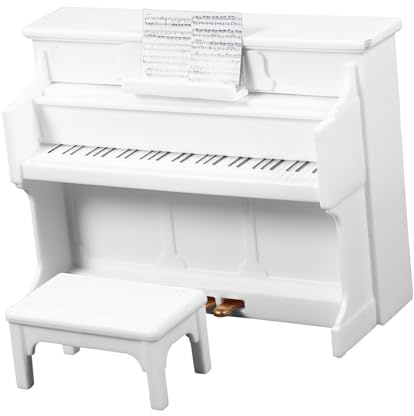 Abaodam 1 Satz Miniatur Klavier Modell mit Hocker und Notenblatt für Puppenhaus Dekoration Weiße Stand Piano Nachbildung aus Leichtem für Kreative Miniatur Landschaften