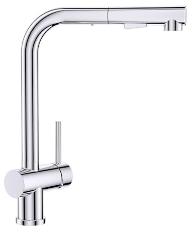 FORIOUS Küchenarmatur, Wasserhahn Armatur Küche Ausziehbar Brause, Einhebel Mischbatterie Spülarmaturen, 360° Drehbar und Doppelfunktionsbrause, Polierter Chrom