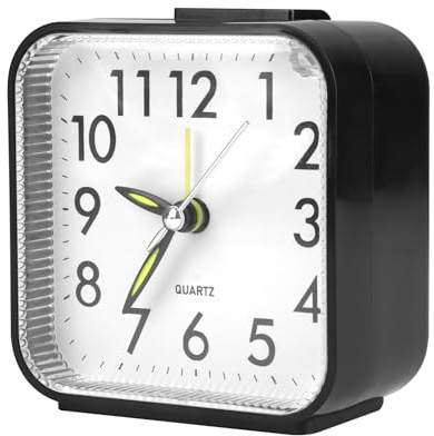 Leiser analoger Wecker, Vintage-Design, nicht tickend, Nachttisch-Reiseuhr mit Schlummerfunktion und Nachtlicht, batteriebetriebene, kompakte kleine Schreibtischuhr, aufsteigender Piepton-Alarm für