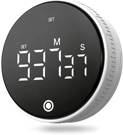 Uadme Temporizador Digital Cocina Magnetico, Temporizadores Visual con Pantalla LED, Alarma, 3 Niveles de Volumen, Cuenta Regresiva, Cronometro Mesa para Fitness, Hornear, Estudiar (Blanco)