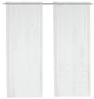 Tende a Pacchetto in Misto Lino, Semi Trasparenti Stile Chic Tenda a Righe per Interni 2 Pannelli con Tasca Bianco (45X240 cm)