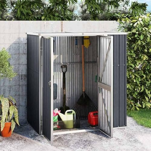 Abri de Jardin Anthracite, 161 x 89 x 161 cm, Acier galvanisé, cabane de Jardin métallique avec Plancher pour Outils, abri à vélos, Coffre de Jardin avec Toit incliné