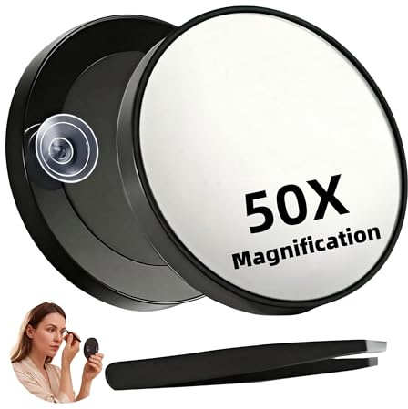 Cosiesnest Espejo redondo de aumento de 50X con ventosa y pinzas, espejo de viaje portátil para maquillaje, lentes de contacto, cuidado de la piel y aseo detallado