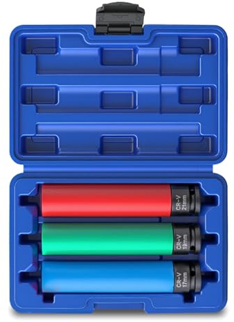 3 Piece Impact Socket Set with Non-Slip Grip and Storage Case for Truck Tire Replacement 17mm 19mm 21mm Alloy Steel Socket Well Impact Socket with Storage