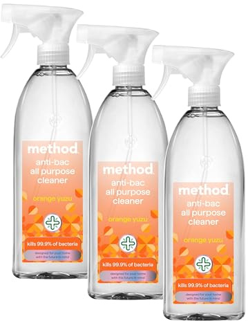 Method Antibacterial Spray, All Purpose Cleaner, Powerful Formula Kills 99.9% of Bacteria, Orange Yuzu, Pack of 3, 828 ml