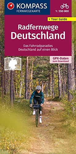 KOMPASS Radfernwegekarte Radfernwege Deutschland 1:550.000: Das Fahrradparadies Deutschland auf einen Blick. GPX-Daten zum Download.