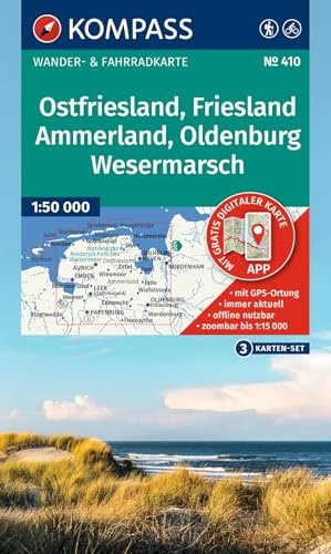 KOMPASS Wanderkarten-Set 410 Ostfriesland, Friesland, Ammerland, Oldenburg, Wesermarsch (3 Karten) 1:50.000: inklusive Karte zur offline Verwendung in der KOMPASS-App. Fahrradfahren.