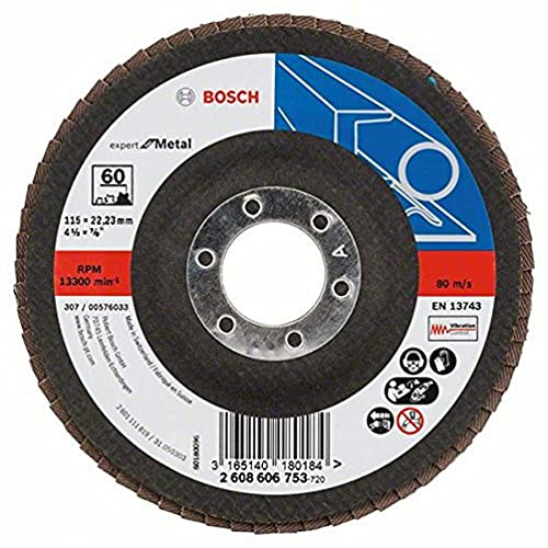 Bosch 1x Fächerschleifscheibe X551 Expert for Metal (für Winkelschleifer verschiedene Materialien, 115 mm, Körnung 60)