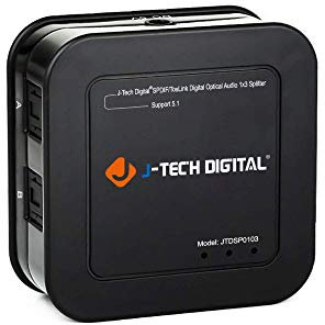 J-Tech Digital Optical Splitter 1 in 3 out for TV, Toslink Splitter 1x3 SPDIF Audio Splitter 1:1 Transmission Support LPCM2.0, DTS, Dolby Digital