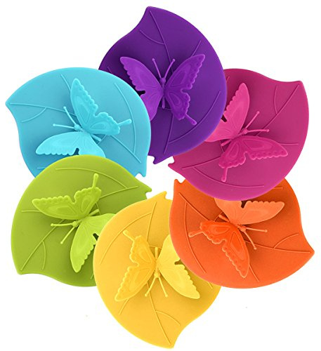 CREATESTAR Silikon Cup Deckel – Creative Schmetterling Tasse Cover von Me. Fan – Anti-Staub luftdichten Silikon Drink Cup Deckel – Hot Cup Deckel 6 Set in leuchtenden Farben