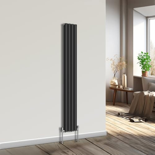 NRG Vertical Designer Radiator Oval Double Panel Central Heating Black 1800mmx236mm