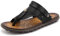 OHCHSH Herren Flip Flops Sandalen Schuhe mit Zehenring beiläufigen Sommer-Leder 9,5 M US Schwarz