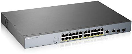 Zyxel Nebula 24-Port Gigabit Smart Managed PoE+ Switch mit 375 Watt Budget und 2 Gigabit Combo Ports mit Nebula Cloud Managment, Long Range PoE Switch [GS1350-26HP]