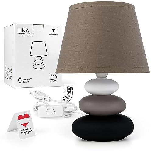 Urban Lifestyle Nachttischlampe Lina (taupe-matt) Tischleuchte Keramik Tischlampe mit Stoffschirm, LED geeignet, E14, 230V Keramik Tischlampe, Nachttischleuchte, Sofalampe