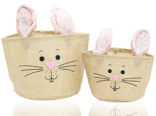 B2S BACK2SEASON 2 x Tasche Hase rosa Stoff Stroh Osterkorb Dekokorb selber befüllen Ostern 2er Set