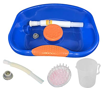 T TOOYFUL Plastik Bett Shampoo Waschbecken Haarwaschbecken Waschbad mit Schlauch, Runder Rand - mit Bürstenbecher