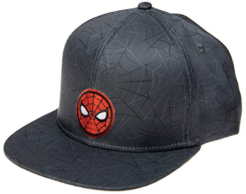 Marvel Comics - Cappello da Baseball da Uomo con Visiera Piatta, Ricamato/Stampato, Spiderman Nero, Taglia Unica