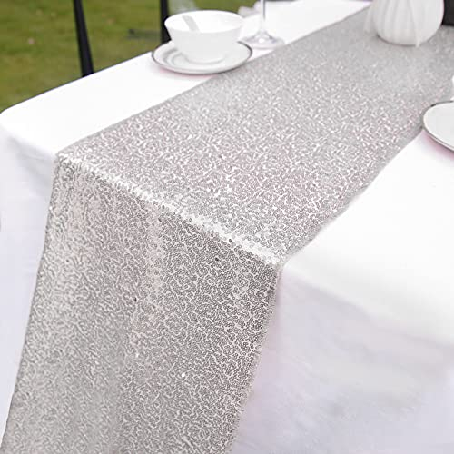 Tischl?Ufer Glitzer rund Pailletten Stoff f¨¹r Hochzeit Geburtstag Party Babypartys Tischdecke Dekoration 30 x 270 cm (Silber 1pack)