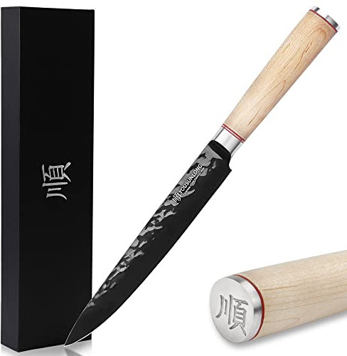 YOUSUNLONG Cuchillo Yanagiba - Cuchillo Sashimi Sushi 203 mm - Acero japonés de alto carbono AUS8 con revestimiento de titanio negro - Mango de madera de arce canadiense - Cuchillo para bistec