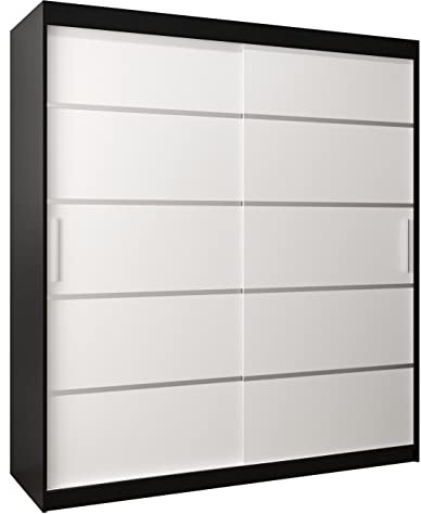 MEBLE KRYSPOL Schwebetürenschrank Verona 1 180 cm Kleiderschrank mit Kleiderstange und Einlegeboden Schlafzimmer- Wohnzimmerschrank Schiebetüren Modern Design (Schubladen: 0, Schwarz + Weiß)