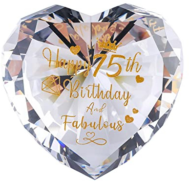 Ornalrist 75th Birthday Gifts for Women Mum 75 Year Old Birthday Keepsake | Crystal Glass Cut Heart Diamond 75th Birthday, Happy 75 Year Old Fabulous, for Grandma Ladies Wife, Collectible Ornament