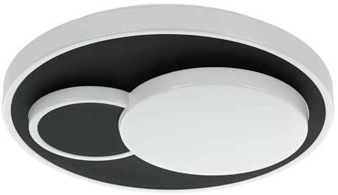 EGLO LED Deckenleuchte Lepreso, runde Deckenlampe mit Kreis-Dekor, Deckenbeleuchtung aus Metall und Kunststoff in Weiß und Schwarz, Aufbauleuchte für Flur und Schlafzimmer, warmweiß, Ø 38,5 cm