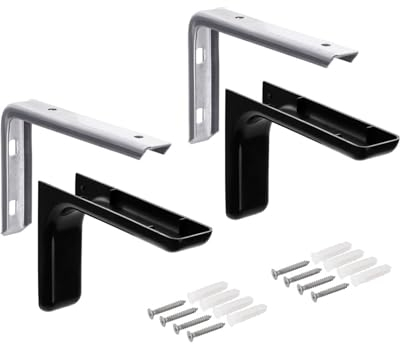 Gedotec Regalwinkel aus Metall | 2 Stk - Regal Winkelträger | LEON | Regalhalterung Winkel mit Tiefe: 24 cm | Tragkraft bis 20 kg | mit Kappen schwarz inkl. Befestigungsmaterial Regal Halterung Wand