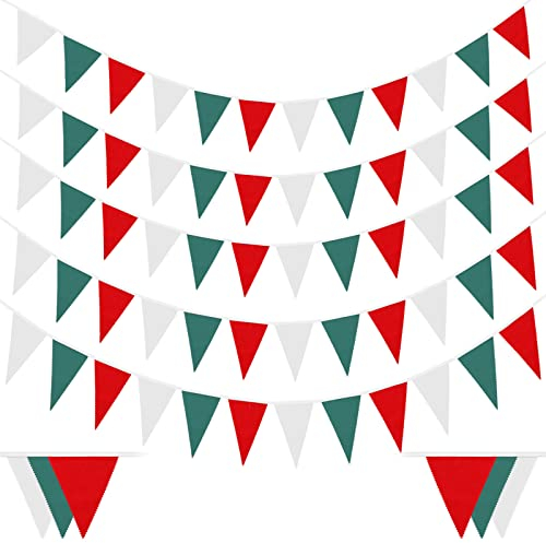 Laipuke 10m Stoff-Wimpelkette, Rot Grün Weiß, 40 Wimpel, Für Hochzeit, Weihnachten, Party, Neujahr, Garten
