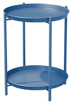 Grand patio Runder Beistelltisch, Kaffeetische, 2 Ebenen, für Wohnzimmertisch, Schlafzimmer, Garten, Sofatisch, Nachttisch, abnehmbare Schale, einfacher Aufbau, Metall 45x45x53cm (Pfauen Blau)