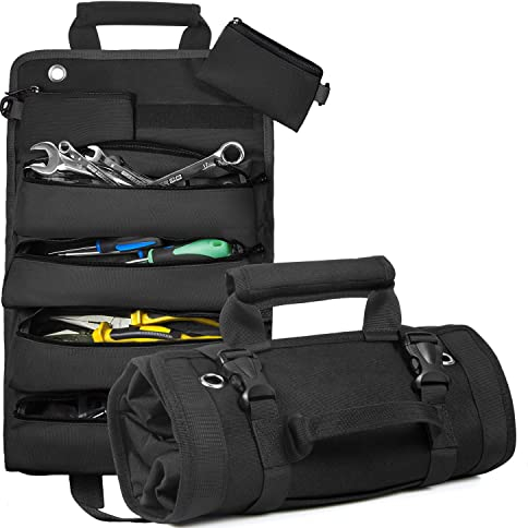SYCYKA Verbesserte Werkzeugtasche zum Aufrollen, robuste Werkzeugtasche, aufrollbarer Werkzeug-Organizer mit 2 abnehmbaren Schultergurten, Mehrzweck-Werkzeugtasche für Motorrad, LKW, Elektriker