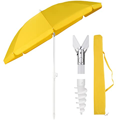 Sekey 180 cm Sonnenschirm Balkon mit Bodenhülse & Schutzhülle, Neigungs und Höhenverstellung, Sonnenschirm Strand für Balkon, Garten & Terrasse, Runder Sonnenschutz UPF 50+