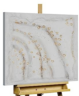 KunstLoft Leinwandbild | 100% HANDGEMALT | 60x60cm | Gemälde 'Goldene Schaumkronen' | Abstrakt | Gold Weiß | Wandbild Wohnzimmer