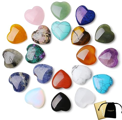 XIANNVXI 20 Pcs Healing Crystals and Gemstones Heart Assorted Crystals Set Gemstones Bulk,Crystal Gifts Small Gifts for Women,Stones Crystals for Beginnners Mindfulness Gifts Wellbeing Gifts
