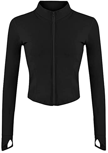 Damen Laufjacke Atmungsaktive Sportjacke Frauenjacke Leichtes Yoga tragen Full Running Track Jacket Yoga Fitness Shirt Langarm Sportjacke Workout Slim Fit Yoga Sportwear with Thumb Holes (S Schwarz)