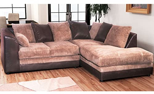 New Luca Brown and Coffee Fabric and Leather Corner sofa | 3-4 Seater Corner Sofa (Right Hand Facing)