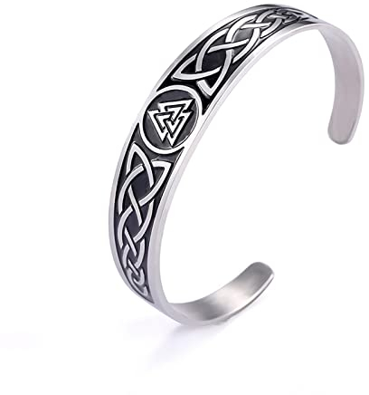 SIPURIS Nordisches Wikinger-Armband für Herren und Damen Valknut-Armband keltischer Knoten Armreif Edelstahl Rune nordisch keltisch heidnisch Amulett Schmuck Geschenke für Männer und Frauen