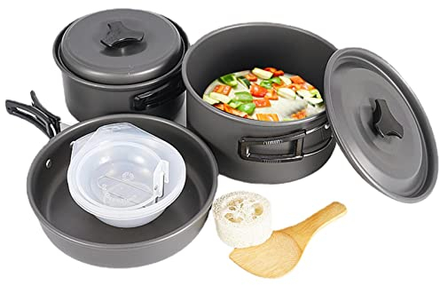 Facyn- Cocina para Exteriores, Kit Cocina Camping Antiadherente para 3 a 4 Personas, con ollas y sartenes Cocina Camping con Remaches sólidos para un