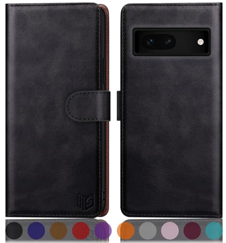 SUANPOT [RFID Schutz für Google Pixel 7A Hülle PU Leder Handyhülle Lederhülle Klapphülle Kartenfach Flip Cover für Pixel 7A Handy hülle Leather Wallet Phone Case Schwarz