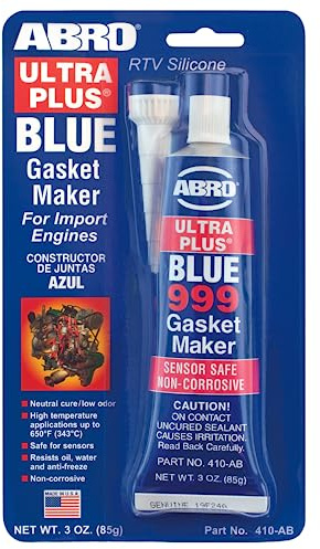 ABRO Ultra Plus 999 RTV Silicone Sealant and Gasket Maker, for Import Engines, Sensor Safe, Non-Corrosive, High Temp Head Gasket Sealer, 650 Degrees F, 3 oz. Tube - Blue