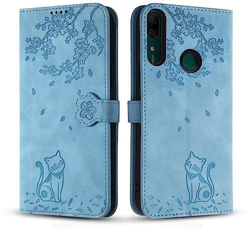 Vaitasy Handyhülle für Huawei P Smart Z, Premium PU Leder Cover mit Magnetic Closure Ständer Schutzhülle für Huawei P Smart Z - Blau Katze