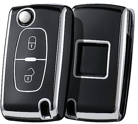OATSBASF Autoschlüssel Hülle für Peugeot, Schlüsselhülle Cover für Peugeot 207 307 308 407 408 3008 5008 Citroen C2 C3 C4 C5 C6 C8, Schlüsselhülle Schutzhülle Zubehör (2 Tasten Silber Rand-Schwarz)