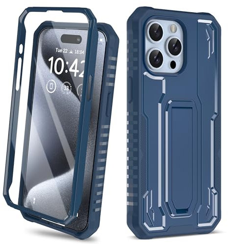 ORETECH for iPhone 15 Pro Case,[Built-in Tempered Glass Screen Protector] [Built-in Kickstand] [Heavy Duty Protection] Military Grade Shockproof Anti-Silp Cover for iPhone 15 Pro Phone Case - Blue