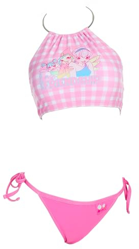 Winx Club Damen Bikini Set Badeanzug Kawaii Freundschaft Kariert Print Zweiteiliger Badeanzug Rosa, Pink, S