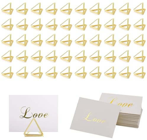 Asaisimg Lot de 100 Porte-Cartes de Table - 50 Supports de Numéro en Triangle et 50 Cartes pour Mariage, Fête Prénatale (Doré)